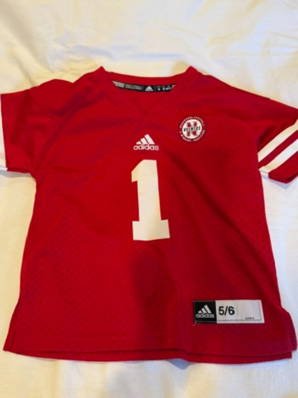 Adidas Nebraska Kids Football Jersey #1 (Size M 5/6) w/Winning Tradition Patch